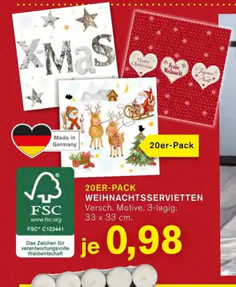 KODi 20ER-PACK WEIHNACHTSSERVIETTEN Versch. Motive. 3-lagig. 33 x 33 cm. Angebot