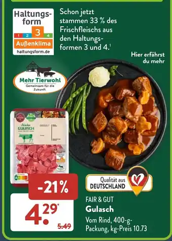 Aldi Süd FAIR & GUT Gulasch 400g Angebot