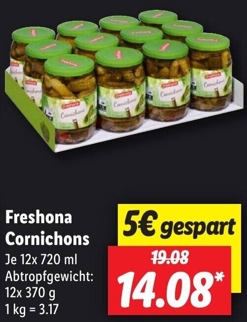 Freshona Cornichons 12 x 720 ml Angebot bei Lidl
