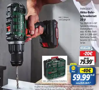 Lidl PARKSIDE Akku-Bohrschrauberset 20 V Angebot