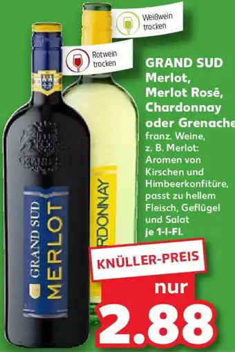 Kaufland GRAND SUD Merlot, Merlot Rosé, Chardonnay oder Grenache 1 L-Fl. Angebot