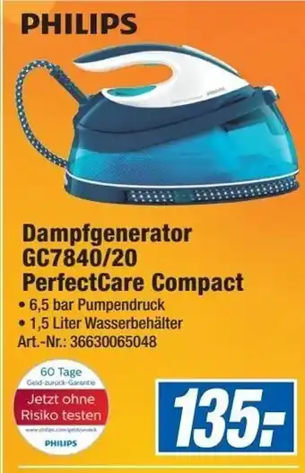 Expert Philips Dampfgenerator GC7840/20 PerfectCare Compact Angebot