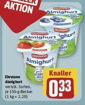 REWE Ehrmann Almighurt versch. Sorten, je 150-g-Becher Angebot