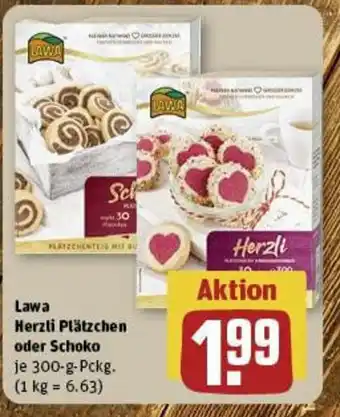 REWE Lawa Herzli Plätzchen oder Schoko je 300 g Angebot