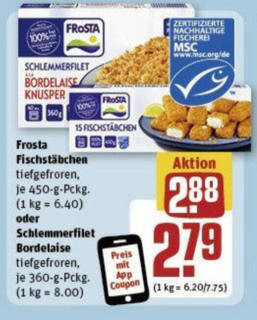 Frosta Fischstäbchen tiefgefroren, je 450gPckg. oder Schlemmerfilet Bordelaise tiefgefroren