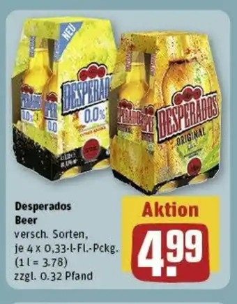 REWE Desperados Beer versch. Sorten, je 4 x 0,33-1-FL.-Pckg. Angebot