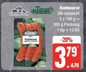 Edeka Gutfleisch Kohlwurst SB-verpackt 3 x 100 g = 300 g Packung Angebot