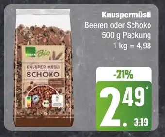 Edeka Edeka Bio Knuspermüsli Beeren oder Schoko 500 g Packung Angebot