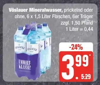 Edeka Vöslauer Mineralwasser, prickelnd oder ohne, 6 x 1,5 Liter Flaschen, 6er Träger Angebot