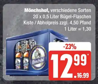 Edeka Mönchshof, verschiedene Sorten 20 x 0,5 Liter Bügel-Flaschen Angebot