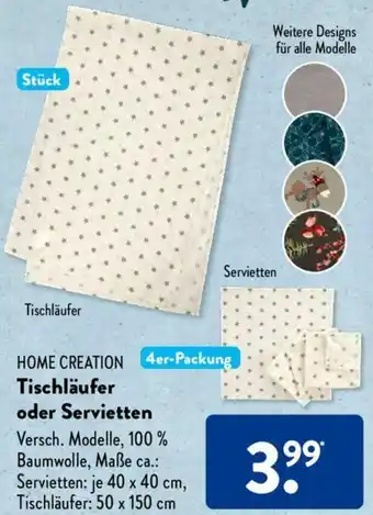 Aldi Süd HOME CREATION Tischläufer oder Servietten Angebot