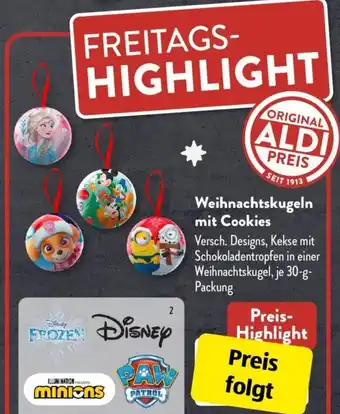 Aldi Süd Weihnachtskugeln mit Cookies 30 g Packung Angebot