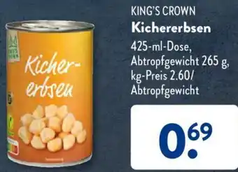 Aldi Süd KING'S CROWN Kichererbsen 425 ml Dose Angebot