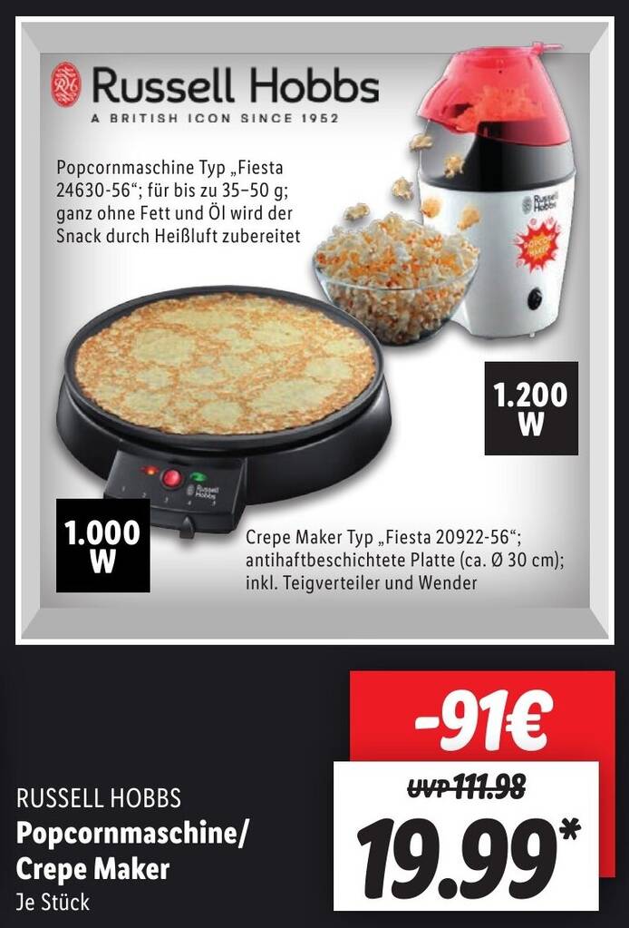RUSSELL HOBBS Popcornmaschine/ Crepe Maker Angebot bei Aldi Nord
