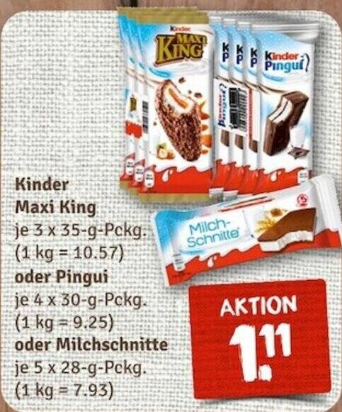 Kinder Maxi King je 3 x 35-g-Pckg. oder Pingui je 4 x 30-g-Pckg. oder ...