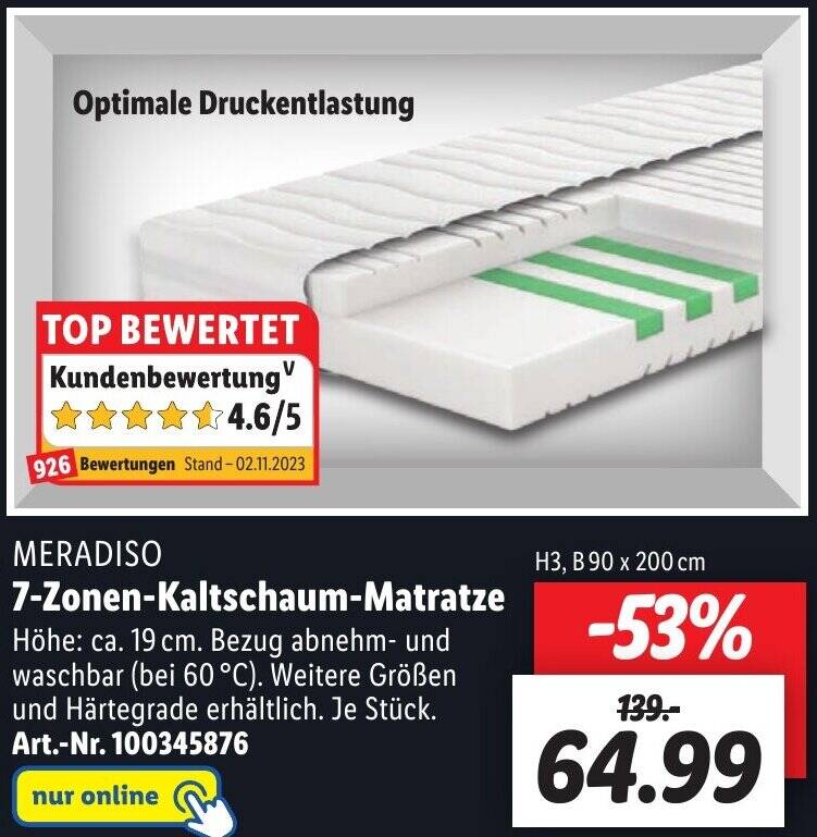 Wunderschãne Meradiso 7 Zonen Kaltschaummatratze Bild