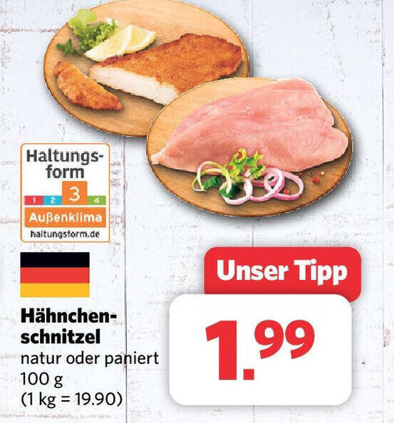 Combi Hähnchen-schnitzel natur oder paniert 100 g Angebot