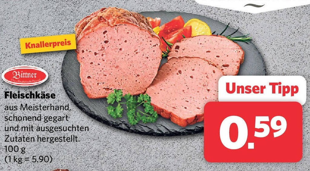 Combi Bittner Fleischkäse aus Meisterhand, schonend gegart und mit ausgesuchten Zutaten hergestellt. 100 g Angebot