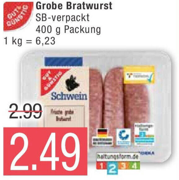 Marktkauf Gut & Günstig Grobe Bratwurst 400 g Packung Angebot