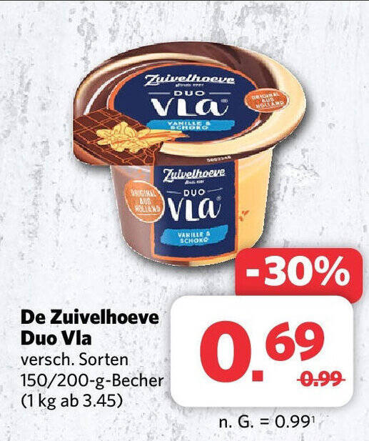 Combi De Zuivelhoeve Duo Vla versch. Sorten 150/200-g-Becher Angebot