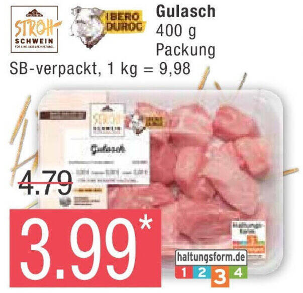 Marktkauf Stroh Schwein Gulasch 400 g Packung Angebot