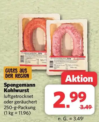 Combi Spengemann Kohlwurst luftgetrocknet oder geräuchert 250-g-Packung Angebot