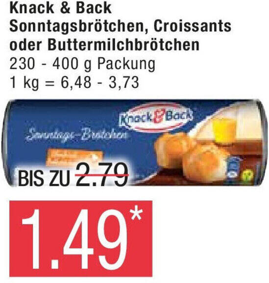 Marktkauf Knack & Back Sonntagsbrötchen, Croissants oder Buttermilchbrötchen 230-400 g Packung Angebot