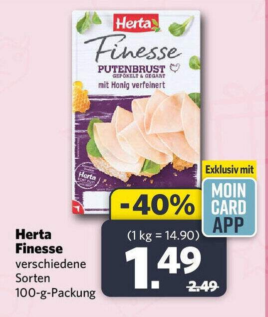 Combi Herta Finesse verschiedene Sorten 100-g-Packung Angebot