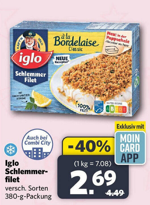 Combi iglo Schlemmer Filet versch. Sorten 380-g-Packung Angebot