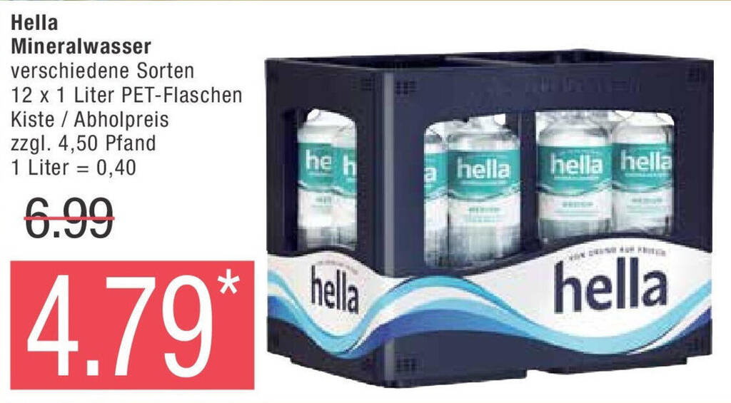 Marktkauf Hella Mineralwasser 12 x 1 Liter PET-Flaschen Angebot