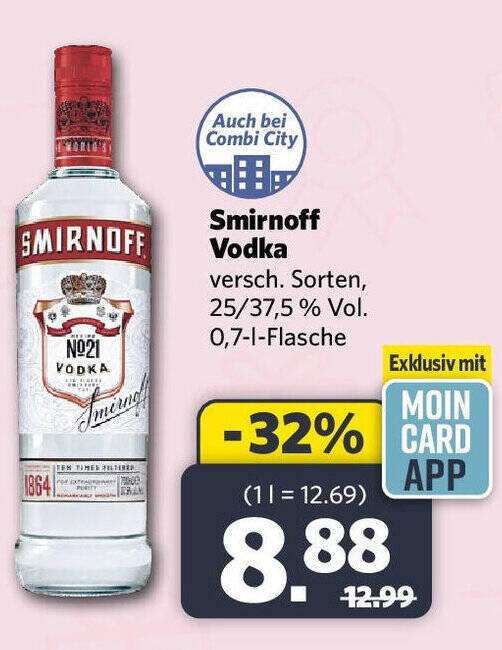 Combi Smirnoff Vodka versch. Sorten, 25/37,5% Vol. 0,7-1-Flasche Angebot