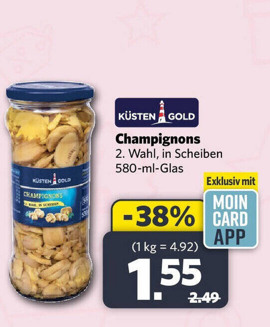 Combi KÜSTEN GOLD Champignons 2. Wahl, in Scheiben 580-ml-Glas Angebot