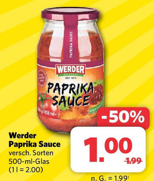 Combi Werder Paprika Sauce versch. Sorten 500-ml-Glas Angebot