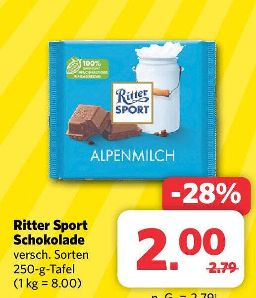 Combi Ritter Sport Schokolade versch. Sorten 250-g-Tafel Angebot