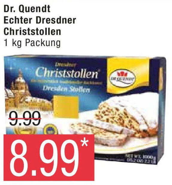 Marktkauf Dr. Quendt Echter Dresdner Christstollen 1 kg Packung Angebot