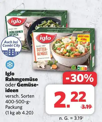 Combi iglo Rahmgemüse oder Gemüse-ideen versch. Sorten 400-500-g-Packung Angebot