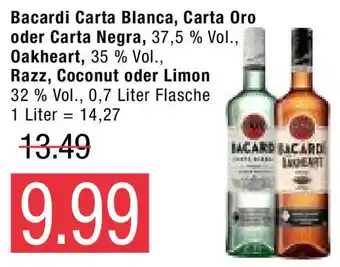 Marktkauf Bacardi Carta Blanca, Carta Oro oder Carta Negra, Oakheart, Razz, Coconut oder Limon 0,7L Angebot