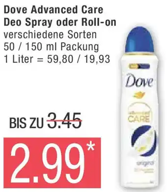 Marktkauf Dove Advanced Care Deo Spray oder Roll-on 50/150 ml Packung Angebot