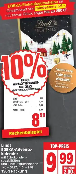 Edeka Lindt EDEKA-Adventskalender 196 g Packung Angebot