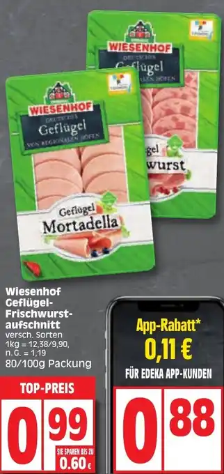 Edeka Wiesenhof Geflügel-Frischwurstaufschnitt 80/100g Packung Angebot