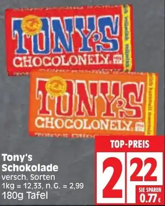 Edeka Tony's Schokolade 180 g Tafel Angebot