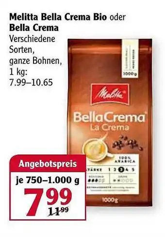 Globus Melitta Bella Crema Bio oder Bella Crema Angebot