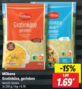 Lidl Milbona Gratinkäse, gerieben 250 g Angebot