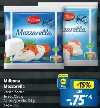 Lidl Milbona Mozzarella 200/220 g Angebot