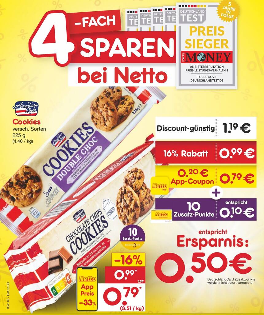 American Style Cookies versch. Sorten 225 g Angebot bei Netto MarkenDiscount