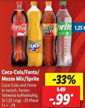 Lidl Coca-Cola/Fanta/ Mezzo Mix/Sprite 1,25 Liter Angebot