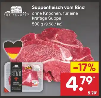 Netto Marken-Discount GUT PONHOLZ Suppenfleisch vom Rind ohne Knochen, für eine kräftige Suppe 500 g Angebot