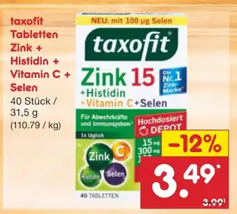 Netto Marken-Discount taxofit Tabletten Zink + Histidin + Vitamin C+ Selen 40 Stück Angebot