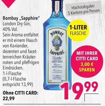 CITTI Markt Bombay Sapphire dry gin 1L Angebot