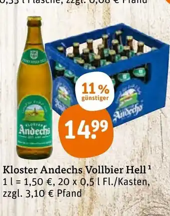 tegut Kloster Andechs Vollbier Hell 20*500ml Angebot